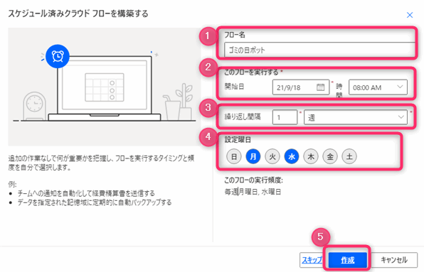 Power automate スケジュール済みクラウドフロー