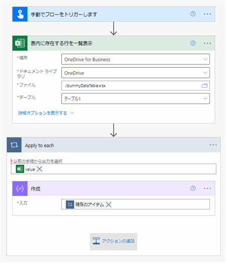 テスト用Power automateフロー