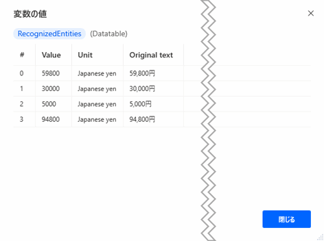 「エンティティをテキストで認識する」アクション